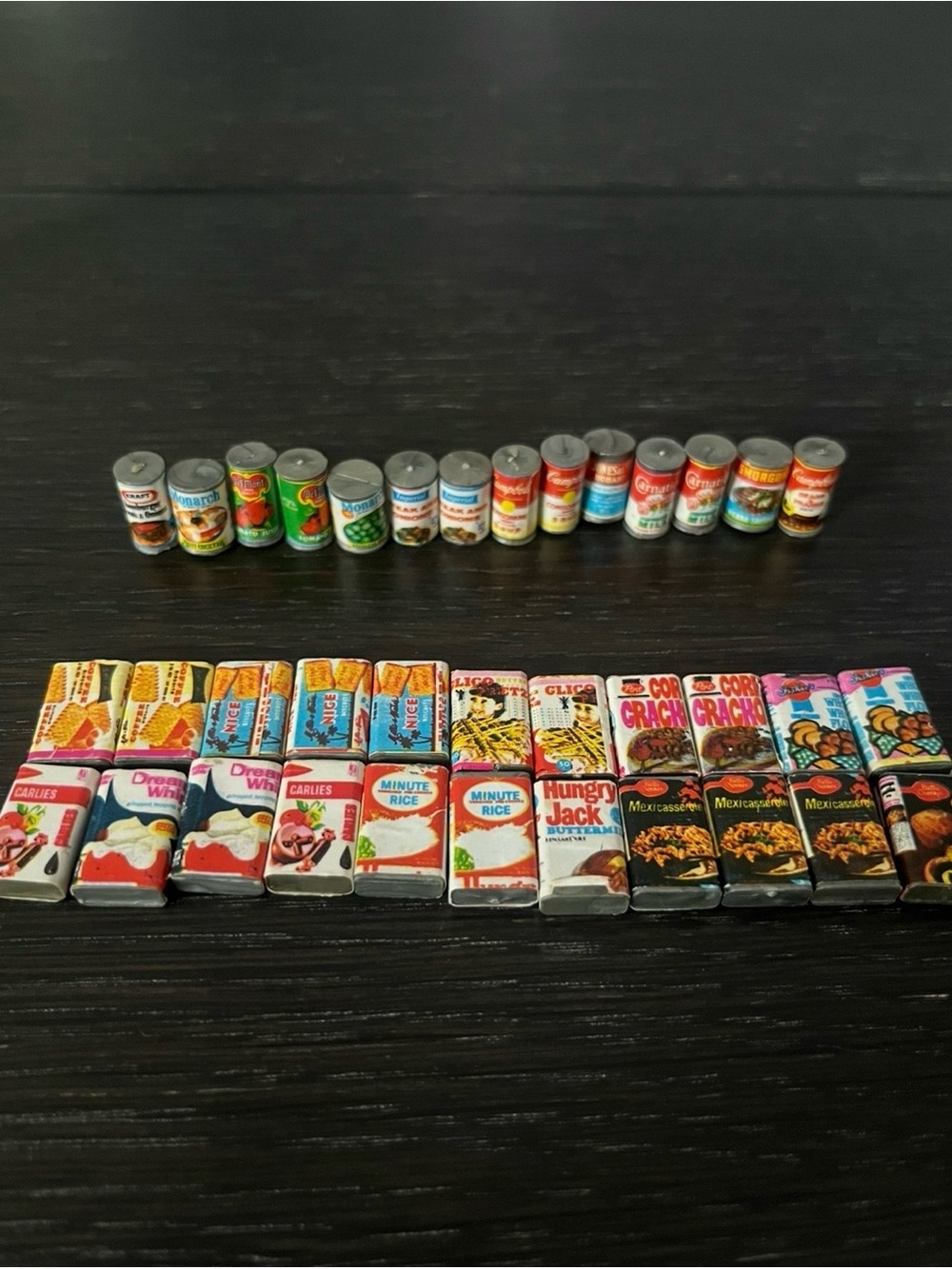 36 piece Lot of Vintage Shackman Dollhouse pantry mini foods 14 cans & 22 boxes